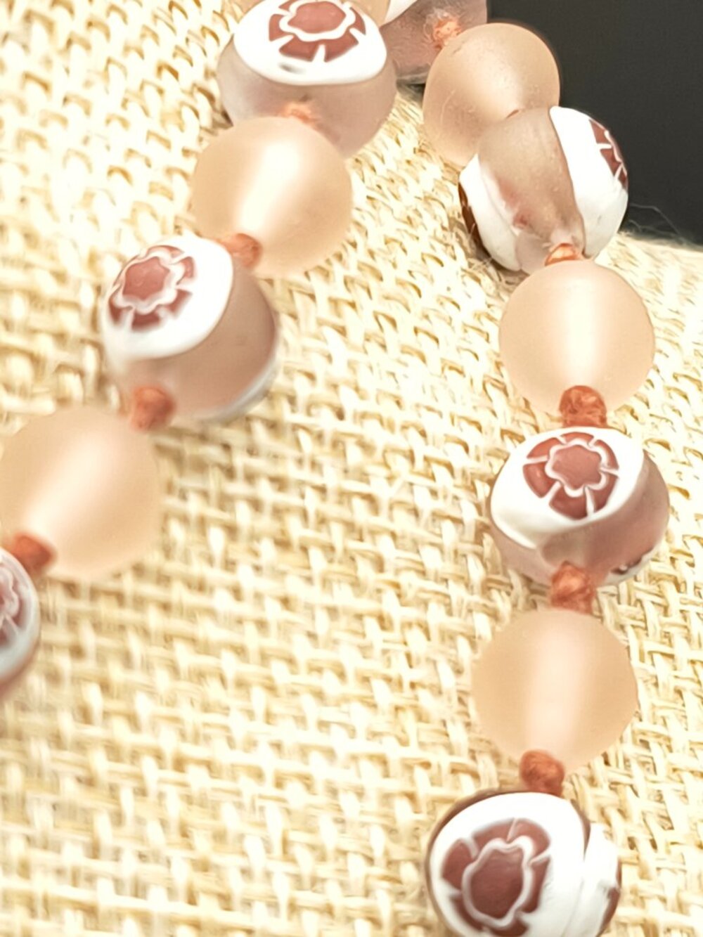 Vintage Artisan Frosted Hand-Painted Glass Bead Necklace